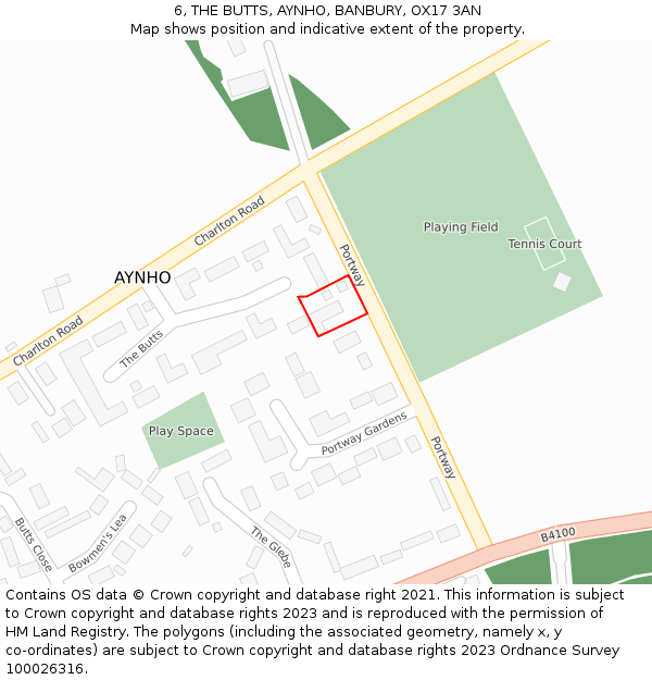 6, THE BUTTS, AYNHO, BANBURY, OX17 3AN: Location map and indicative extent of plot