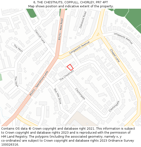 6, THE CHESTNUTS, COPPULL, CHORLEY, PR7 4PT: Location map and indicative extent of plot