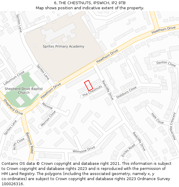 6, THE CHESTNUTS, IPSWICH, IP2 9TB: Location map and indicative extent of plot