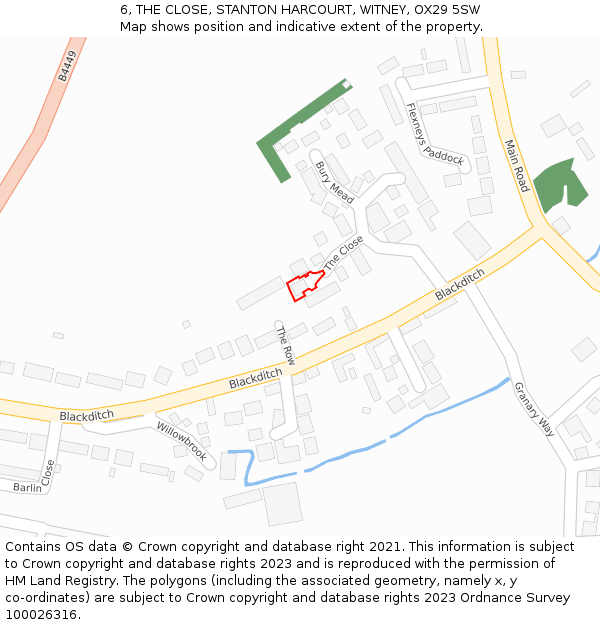 6, THE CLOSE, STANTON HARCOURT, WITNEY, OX29 5SW: Location map and indicative extent of plot