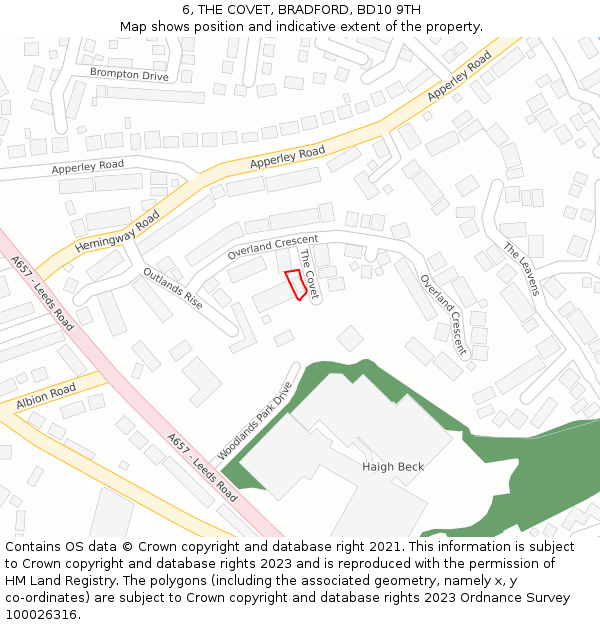6, THE COVET, BRADFORD, BD10 9TH: Location map and indicative extent of plot