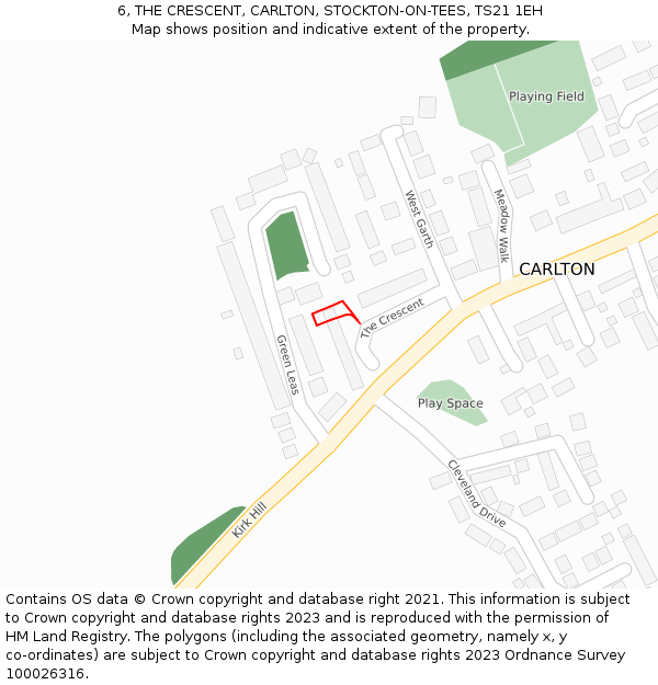 6, THE CRESCENT, CARLTON, STOCKTON-ON-TEES, TS21 1EH: Location map and indicative extent of plot