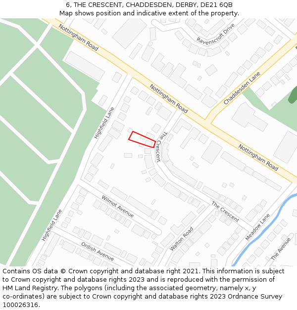 6, THE CRESCENT, CHADDESDEN, DERBY, DE21 6QB: Location map and indicative extent of plot