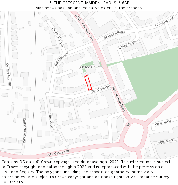 6, THE CRESCENT, MAIDENHEAD, SL6 6AB: Location map and indicative extent of plot