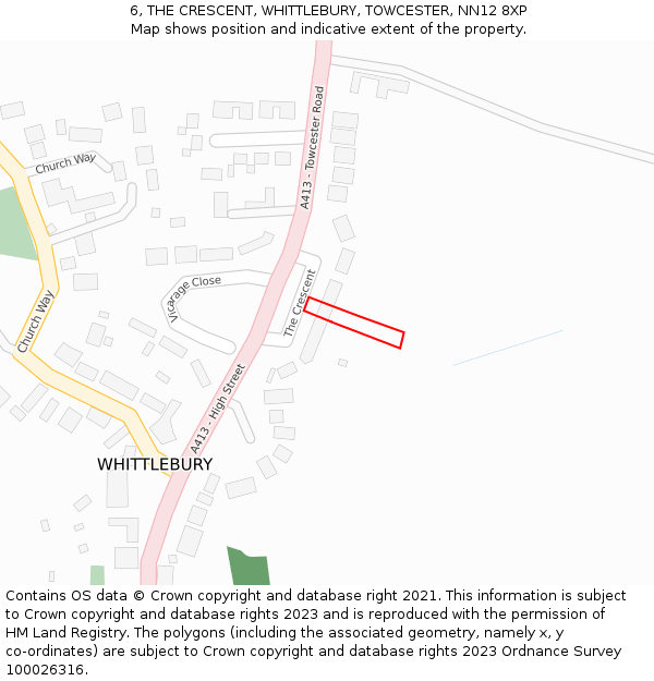 6, THE CRESCENT, WHITTLEBURY, TOWCESTER, NN12 8XP: Location map and indicative extent of plot