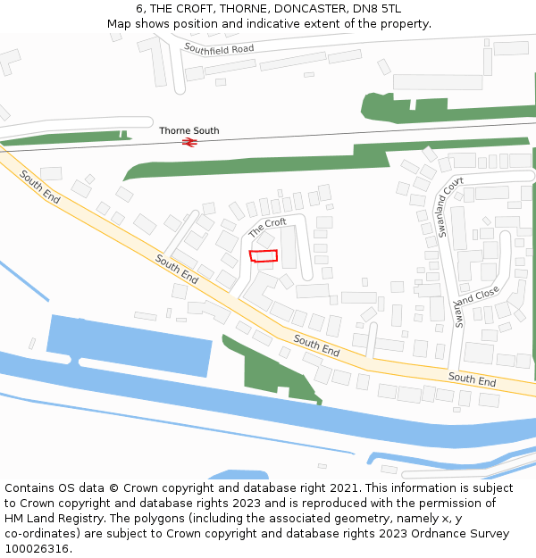 6, THE CROFT, THORNE, DONCASTER, DN8 5TL: Location map and indicative extent of plot