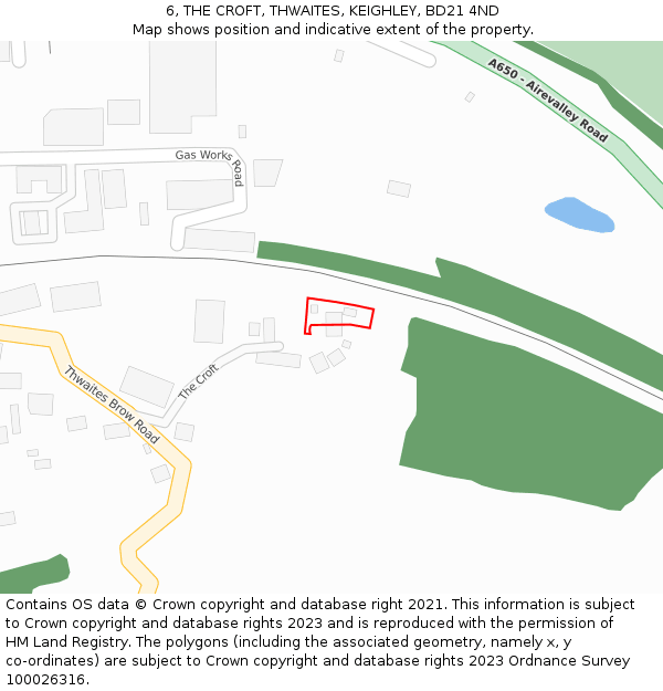 6, THE CROFT, THWAITES, KEIGHLEY, BD21 4ND: Location map and indicative extent of plot