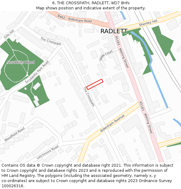 6, THE CROSSPATH, RADLETT, WD7 8HN: Location map and indicative extent of plot
