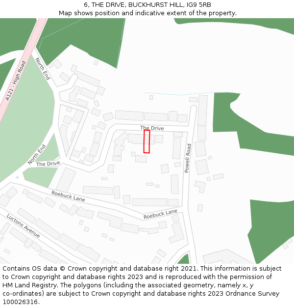 6, THE DRIVE, BUCKHURST HILL, IG9 5RB: Location map and indicative extent of plot