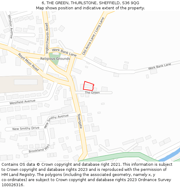 6, THE GREEN, THURLSTONE, SHEFFIELD, S36 9QG: Location map and indicative extent of plot