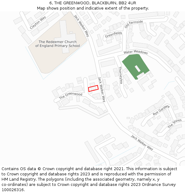 6, THE GREENWOOD, BLACKBURN, BB2 4UR: Location map and indicative extent of plot