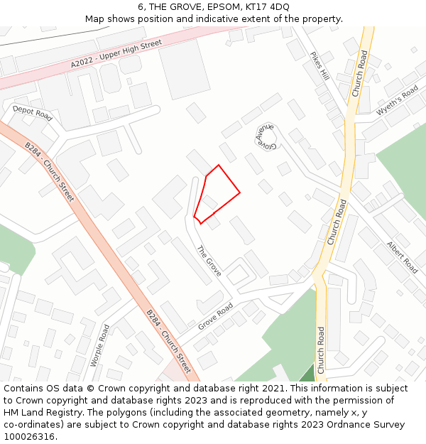 6, THE GROVE, EPSOM, KT17 4DQ: Location map and indicative extent of plot
