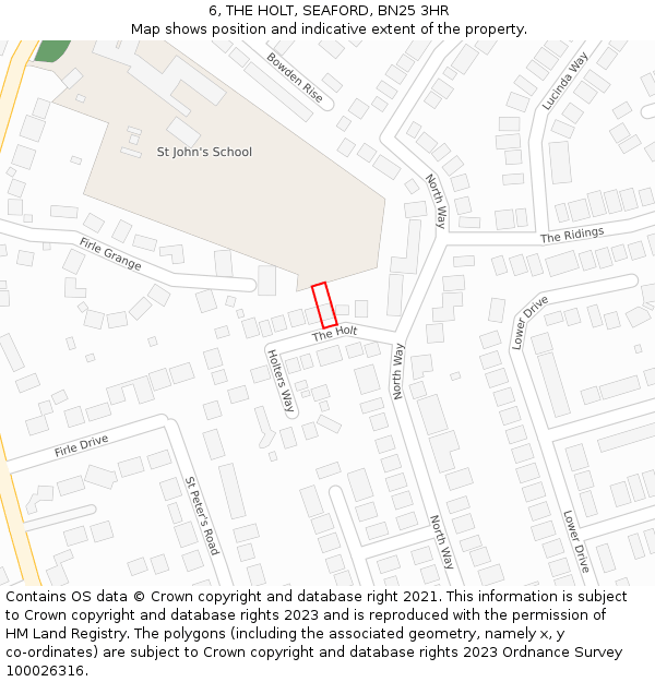 6, THE HOLT, SEAFORD, BN25 3HR: Location map and indicative extent of plot