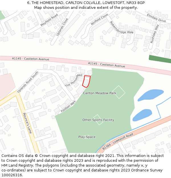 6, THE HOMESTEAD, CARLTON COLVILLE, LOWESTOFT, NR33 8GP: Location map and indicative extent of plot