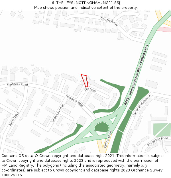 6, THE LEYS, NOTTINGHAM, NG11 8SJ: Location map and indicative extent of plot