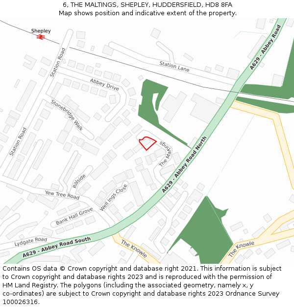 6, THE MALTINGS, SHEPLEY, HUDDERSFIELD, HD8 8FA: Location map and indicative extent of plot