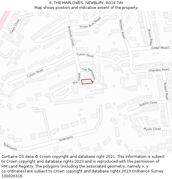 6, THE MARLOWES, NEWBURY, RG14 7AY: Location map and indicative extent of plot