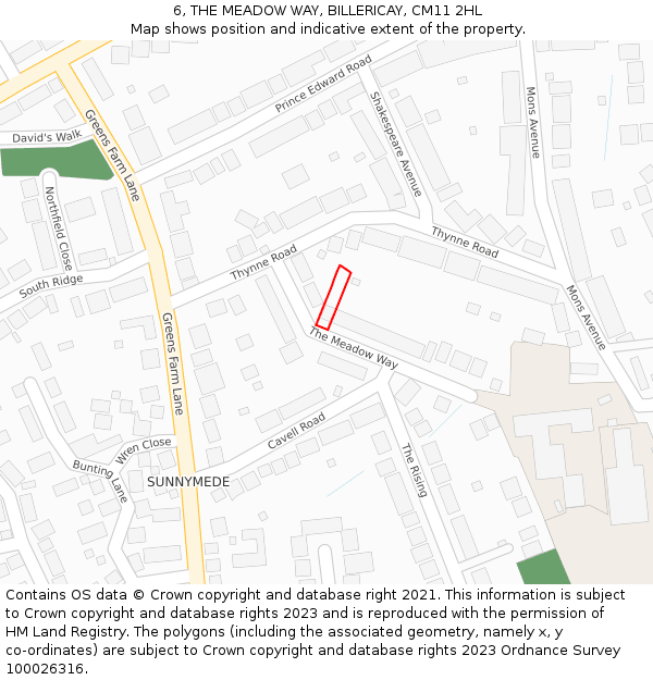 6, THE MEADOW WAY, BILLERICAY, CM11 2HL: Location map and indicative extent of plot