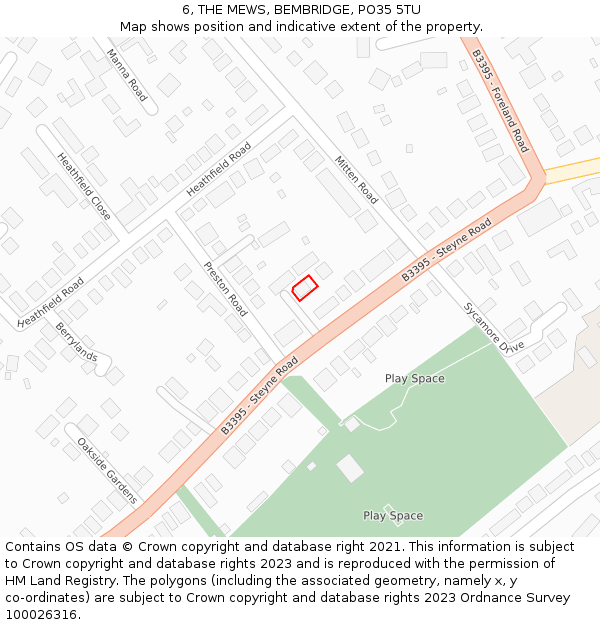 6, THE MEWS, BEMBRIDGE, PO35 5TU: Location map and indicative extent of plot