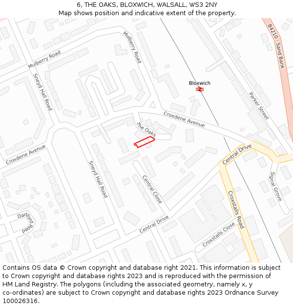 6, THE OAKS, BLOXWICH, WALSALL, WS3 2NY: Location map and indicative extent of plot