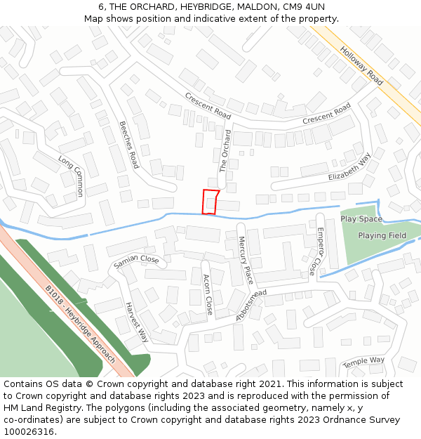 6, THE ORCHARD, HEYBRIDGE, MALDON, CM9 4UN: Location map and indicative extent of plot