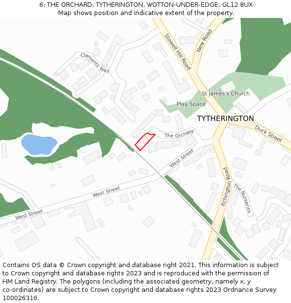 6, THE ORCHARD, TYTHERINGTON, WOTTON-UNDER-EDGE, GL12 8UX: Location map and indicative extent of plot