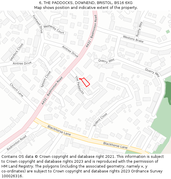 6, THE PADDOCKS, DOWNEND, BRISTOL, BS16 6XG: Location map and indicative extent of plot