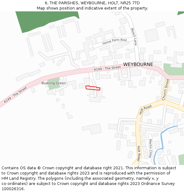 6, THE PARISHES, WEYBOURNE, HOLT, NR25 7TD: Location map and indicative extent of plot