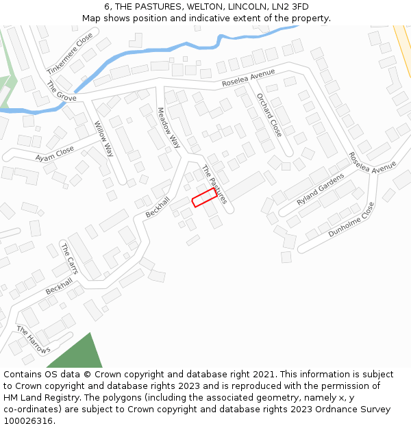 6, THE PASTURES, WELTON, LINCOLN, LN2 3FD: Location map and indicative extent of plot