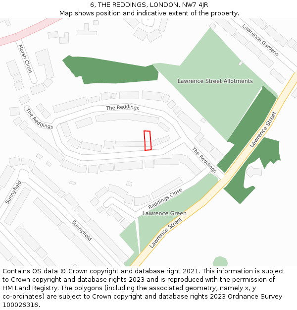 6, THE REDDINGS, LONDON, NW7 4JR: Location map and indicative extent of plot