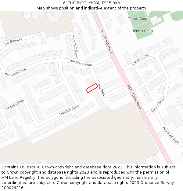 6, THE RIGG, YARM, TS15 9XA: Location map and indicative extent of plot