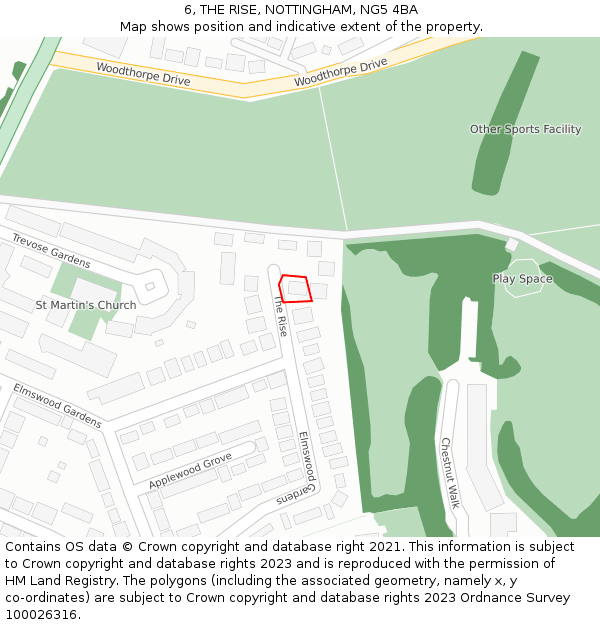 6, THE RISE, NOTTINGHAM, NG5 4BA: Location map and indicative extent of plot