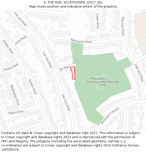 6, THE RISE, SCUNTHORPE, DN17 2SL: Location map and indicative extent of plot