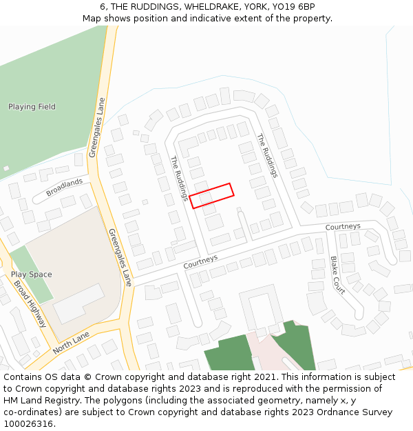 6, THE RUDDINGS, WHELDRAKE, YORK, YO19 6BP: Location map and indicative extent of plot
