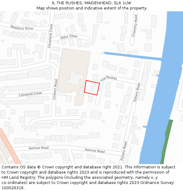 6, THE RUSHES, MAIDENHEAD, SL6 1UW: Location map and indicative extent of plot