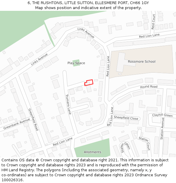 6, THE RUSHTONS, LITTLE SUTTON, ELLESMERE PORT, CH66 1GY: Location map and indicative extent of plot