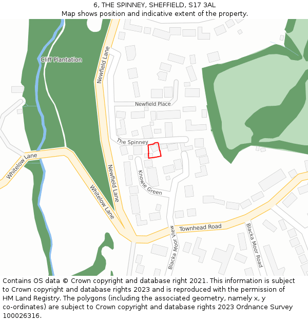 6, THE SPINNEY, SHEFFIELD, S17 3AL: Location map and indicative extent of plot