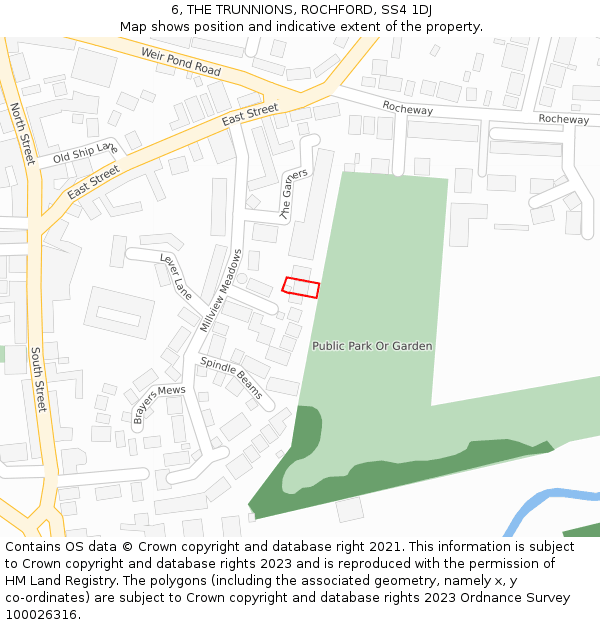 6, THE TRUNNIONS, ROCHFORD, SS4 1DJ: Location map and indicative extent of plot