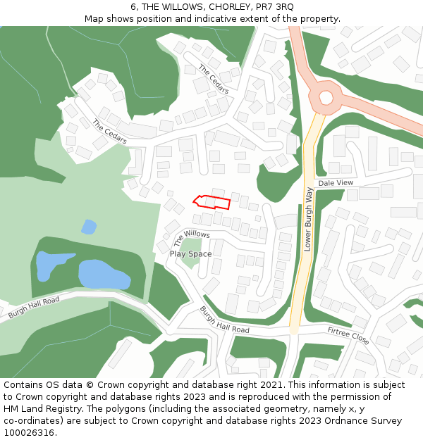6, THE WILLOWS, CHORLEY, PR7 3RQ: Location map and indicative extent of plot