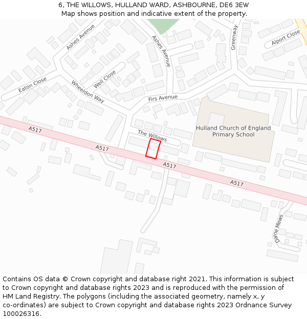 6, THE WILLOWS, HULLAND WARD, ASHBOURNE, DE6 3EW: Location map and indicative extent of plot