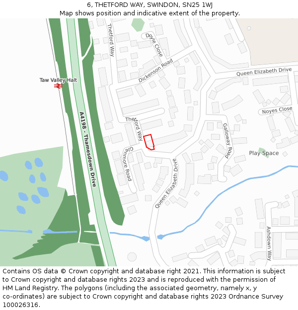 6, THETFORD WAY, SWINDON, SN25 1WJ: Location map and indicative extent of plot