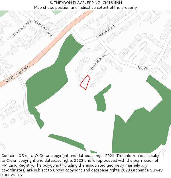 6, THEYDON PLACE, EPPING, CM16 4NH: Location map and indicative extent of plot