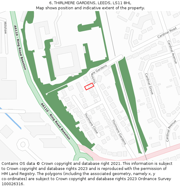 6, THIRLMERE GARDENS, LEEDS, LS11 8HL: Location map and indicative extent of plot