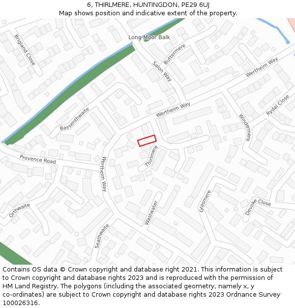 6, THIRLMERE, HUNTINGDON, PE29 6UJ: Location map and indicative extent of plot