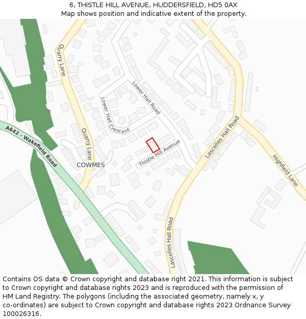 6, THISTLE HILL AVENUE, HUDDERSFIELD, HD5 0AX: Location map and indicative extent of plot