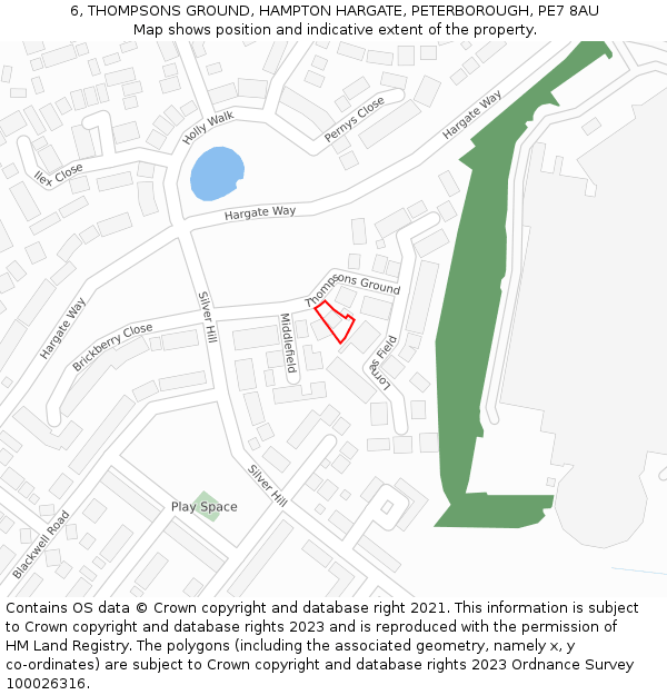 6, THOMPSONS GROUND, HAMPTON HARGATE, PETERBOROUGH, PE7 8AU: Location map and indicative extent of plot