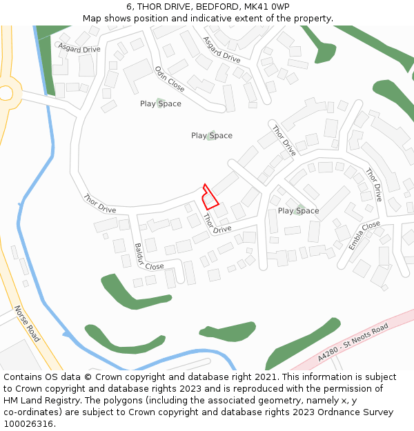 6, THOR DRIVE, BEDFORD, MK41 0WP: Location map and indicative extent of plot