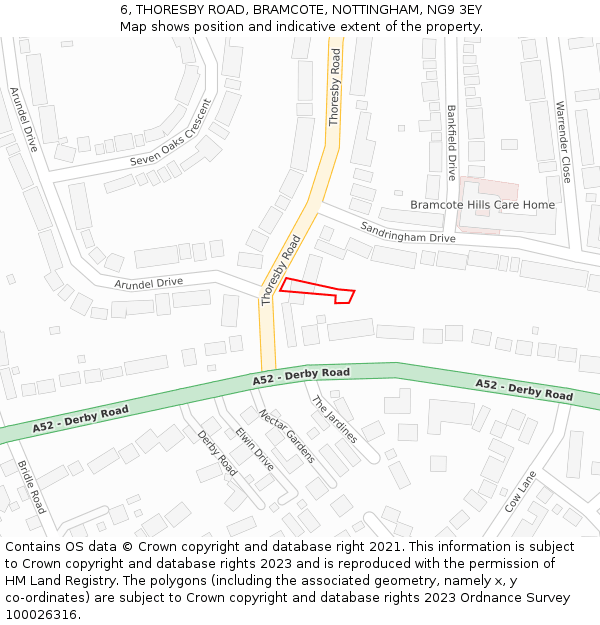 6, THORESBY ROAD, BRAMCOTE, NOTTINGHAM, NG9 3EY: Location map and indicative extent of plot