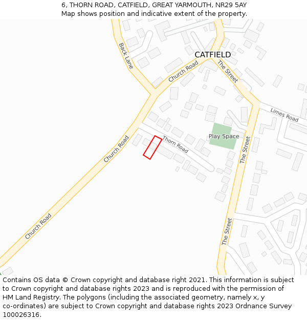 6, THORN ROAD, CATFIELD, GREAT YARMOUTH, NR29 5AY: Location map and indicative extent of plot