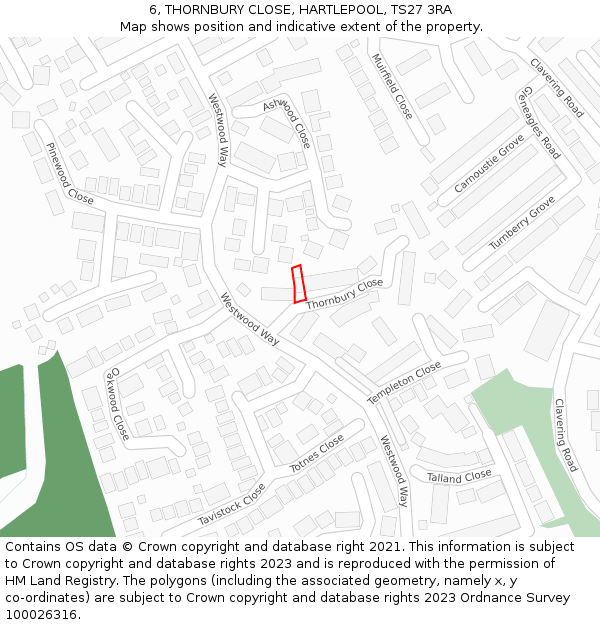 6, THORNBURY CLOSE, HARTLEPOOL, TS27 3RA: Location map and indicative extent of plot